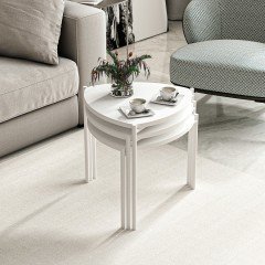 Minar Lenny 3 Pcs Nesting Table with Metal Legs - White