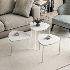 Minar Lenny 3 Pcs Nesting Table with Metal Legs - White