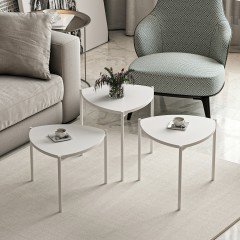 Minar Lenny 3 Pcs Nesting Table with Metal Legs - White