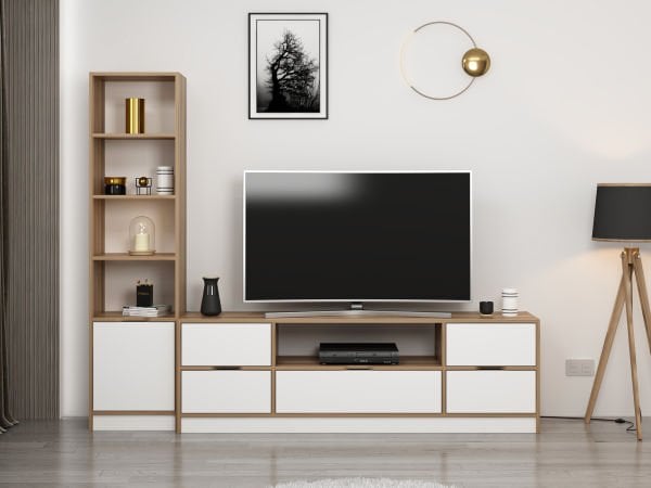 Elina Set 6 Tv Ünitesi + 1K Kitaplık - Dore/Beyaz