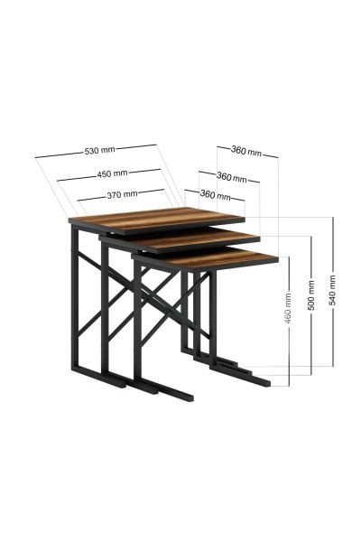 Ceramical Zg1 3Lü Zigon Sehpa - Barok Ceviz