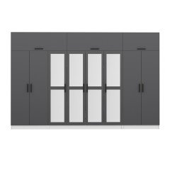 Minar Kale 8 Doors, 4 Mirrors, 2 Drawers and Wardrobe White Anthracite