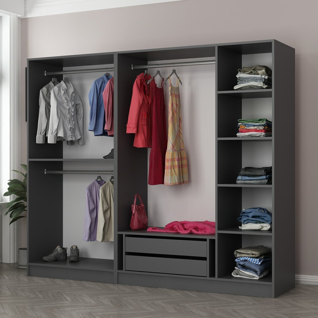 Minar Kale 5 Sections 2 Drawers Dressing Cabinet Anthracite