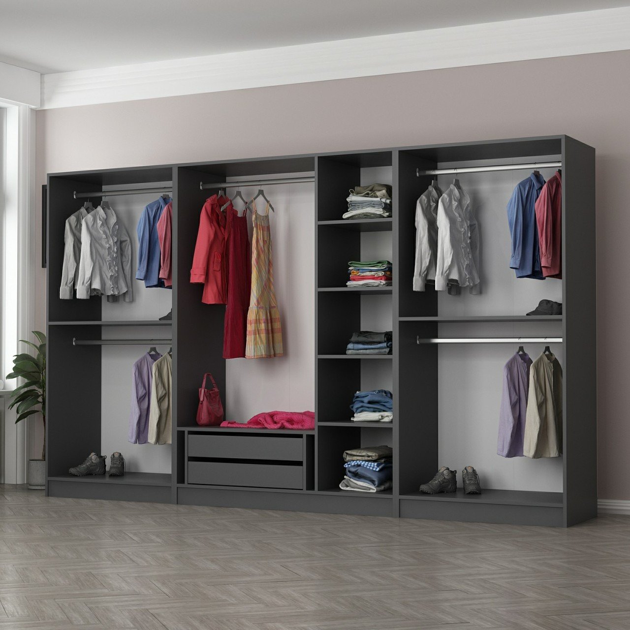Minar Kale 7 Sections 2 Drawers Dressing Cabinet Anthracite