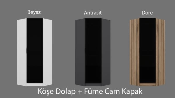 Minar Kale 1 Füme Cam Kapaklı Köşe Dolap