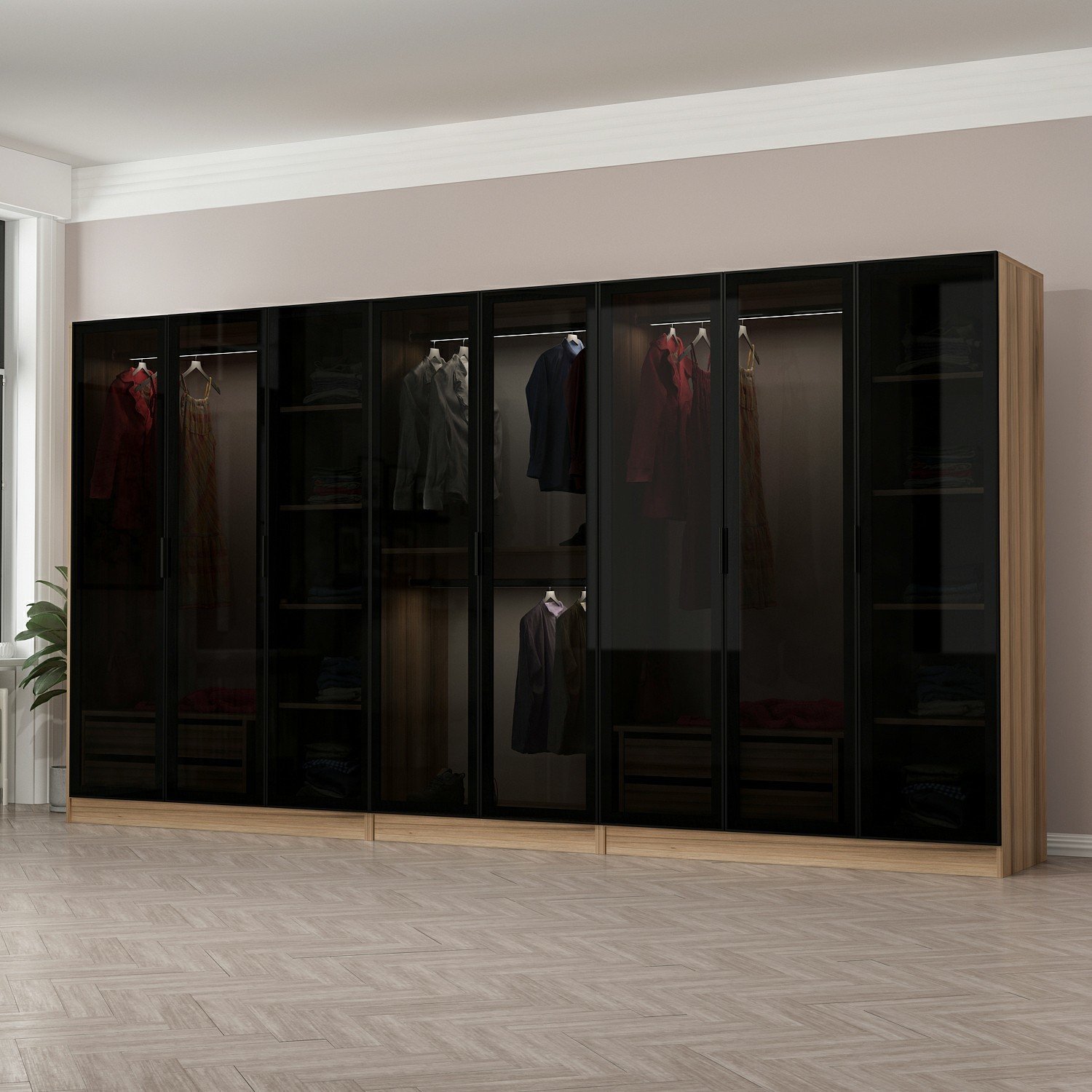 Minar Kale 210 8 Smoked Glass Door 4C Wardrobe Gold Smoked Glass