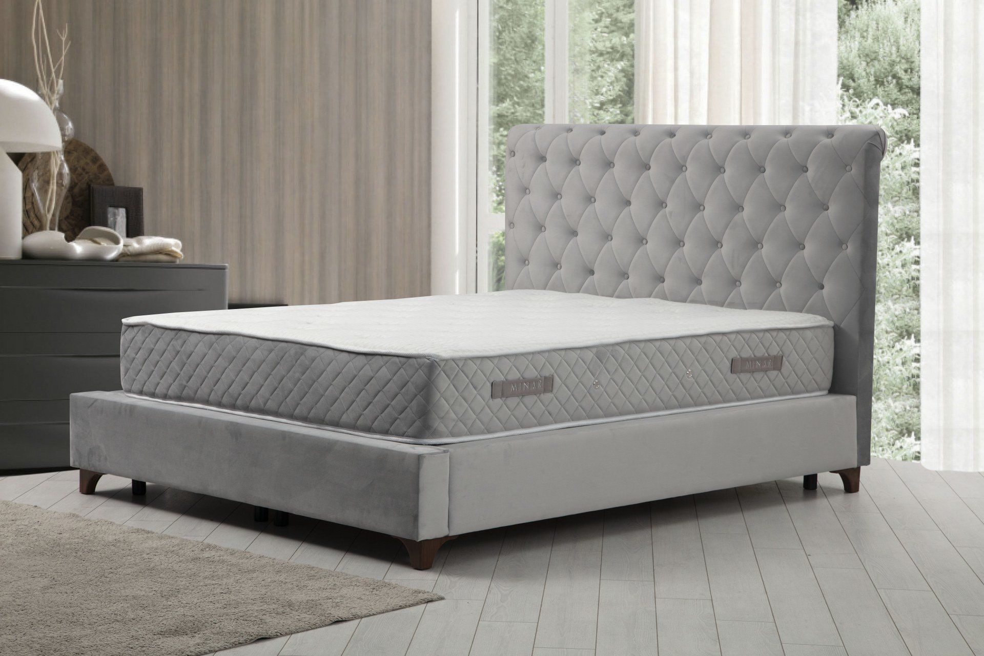 Deluxe Bed Base+Headboard+Sonata Mattress Gray