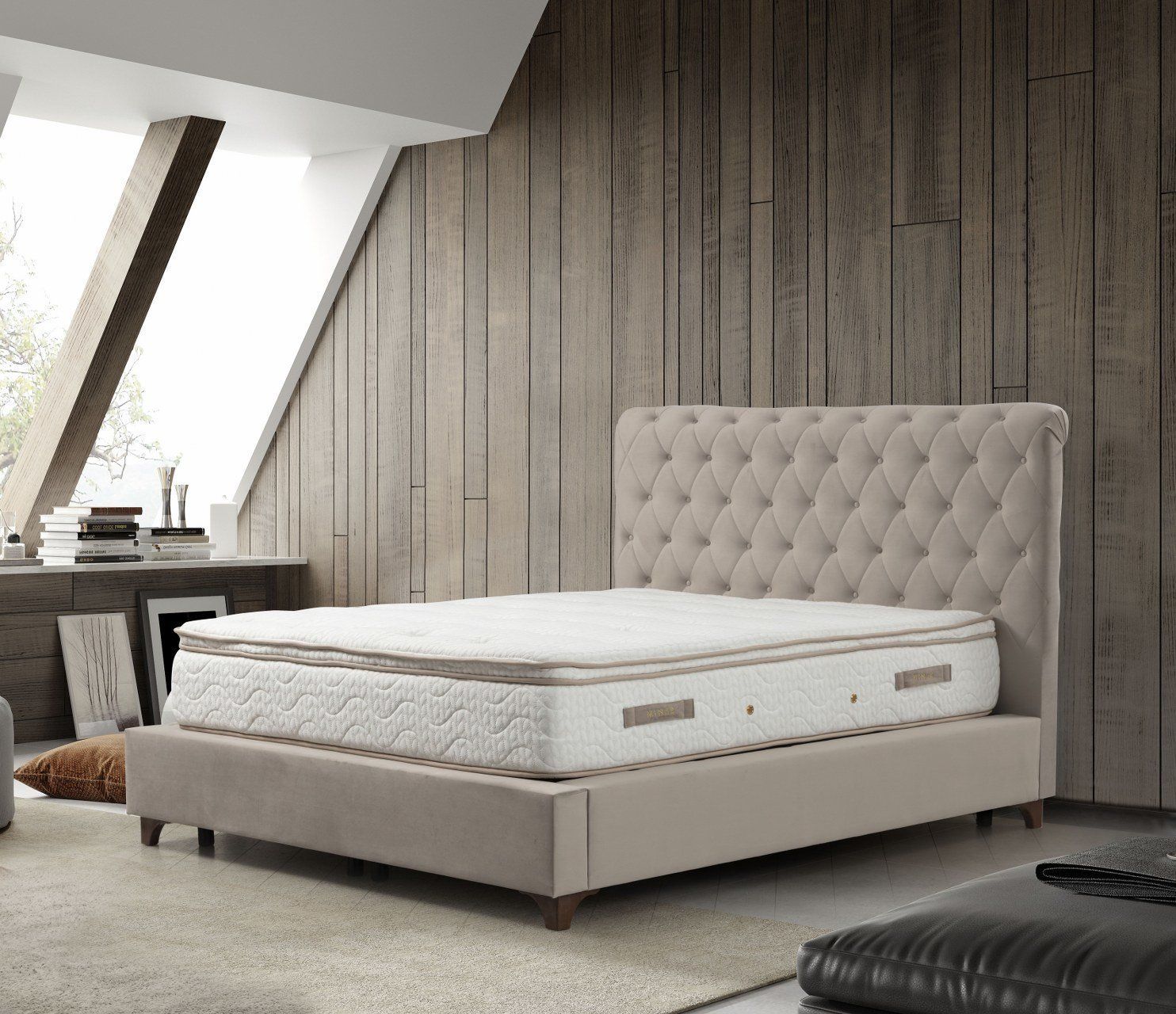 Deluxe Base+Headboard+Bed Beige