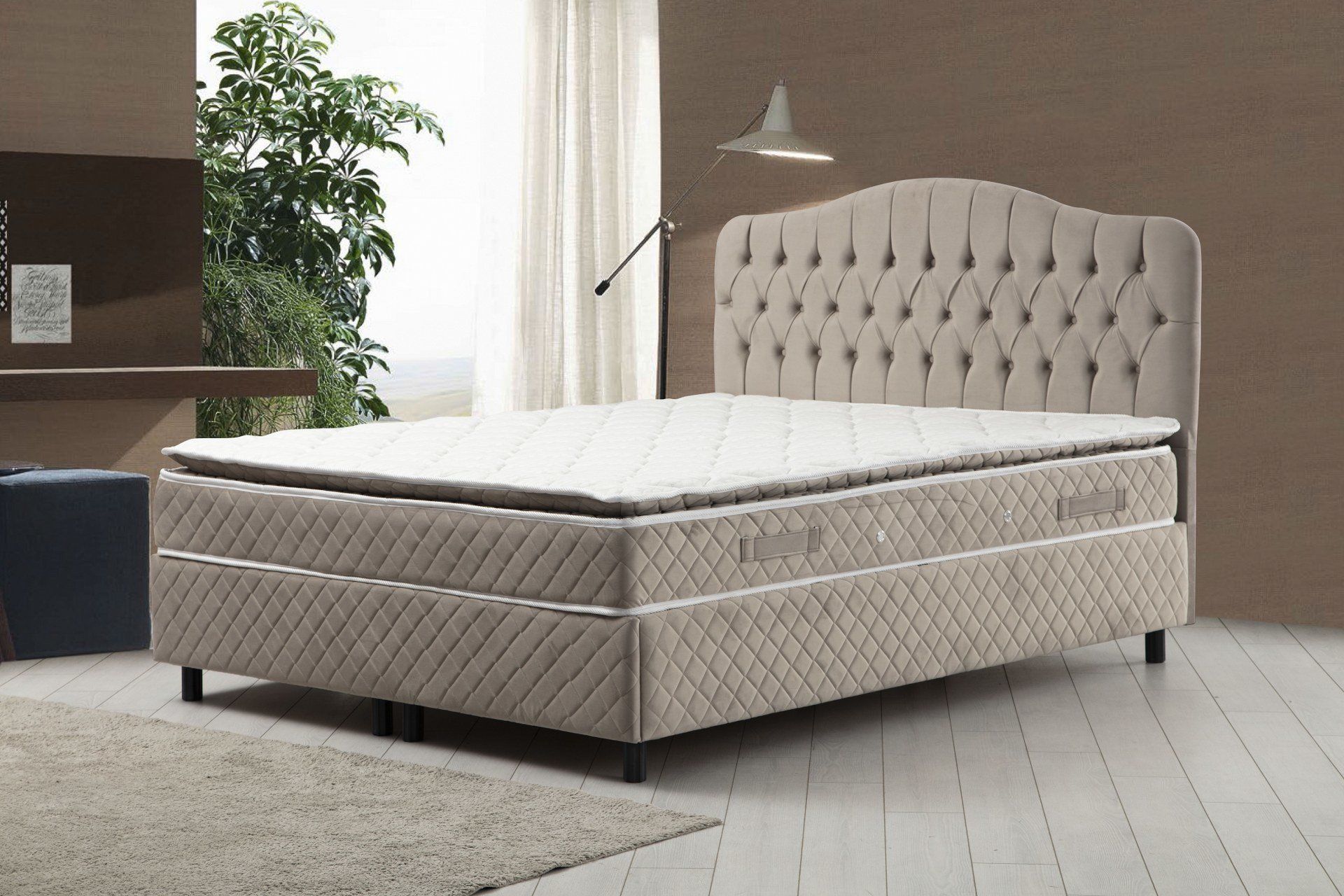 Vassi Bed Base+Headboard+Bed Beige