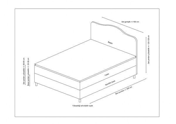 Vassi Bed Base+Headboard+Bed Beige