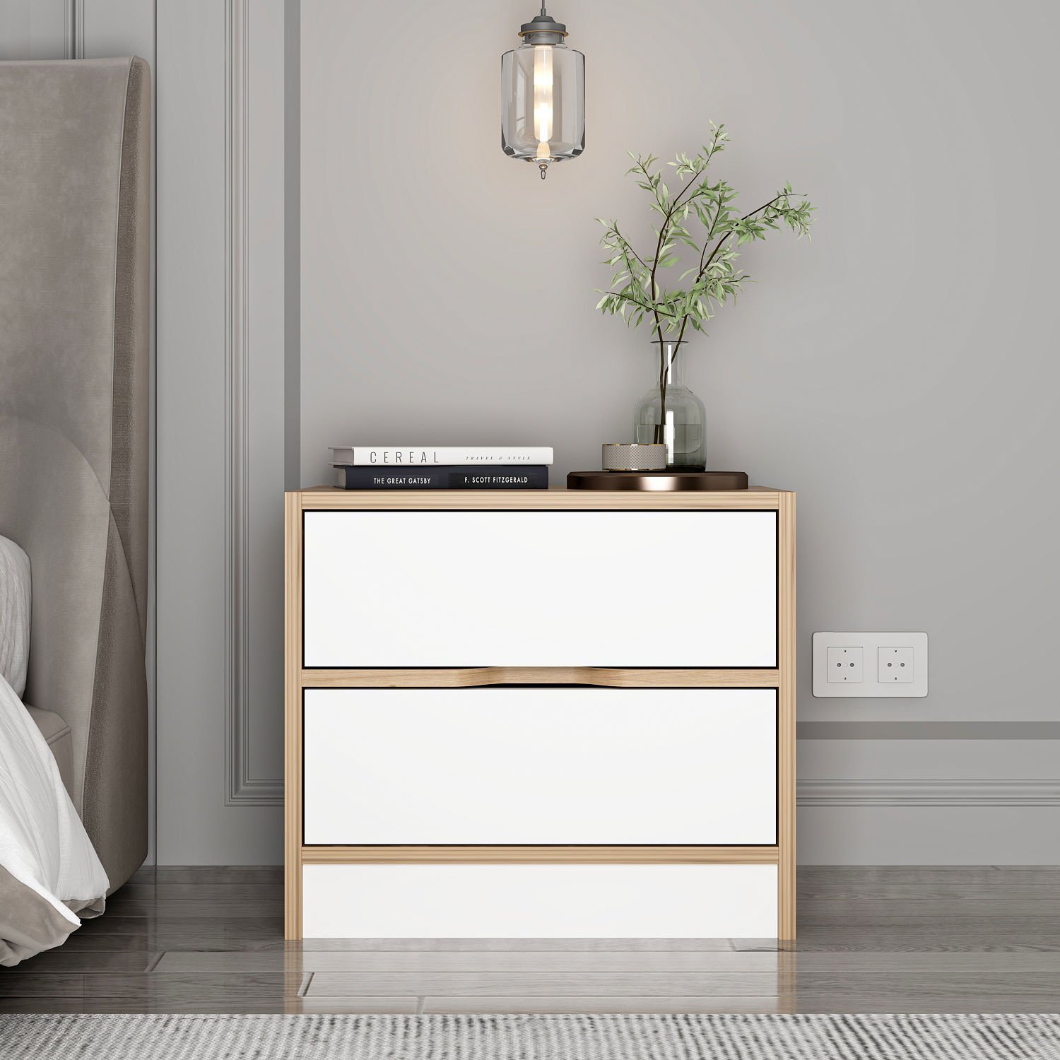 Elina Nightstand 2C - Gold/White