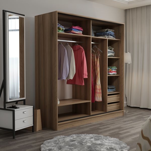 Kale 210 Wardrobe With Sliding Glass Door - Gold/Smoked Glass Door