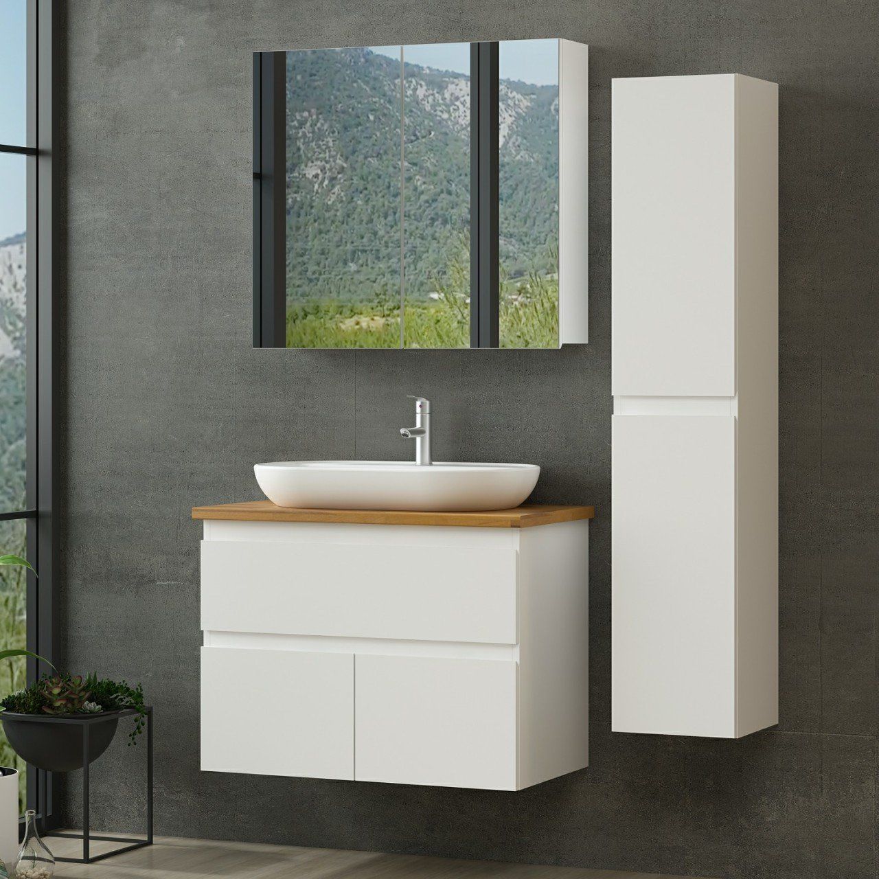 Plain white online bathroom cabinet