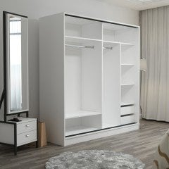 Mina Fortress 2 Lid Sliding Wardrobe 180 Cm - White / Anthracite / Dora