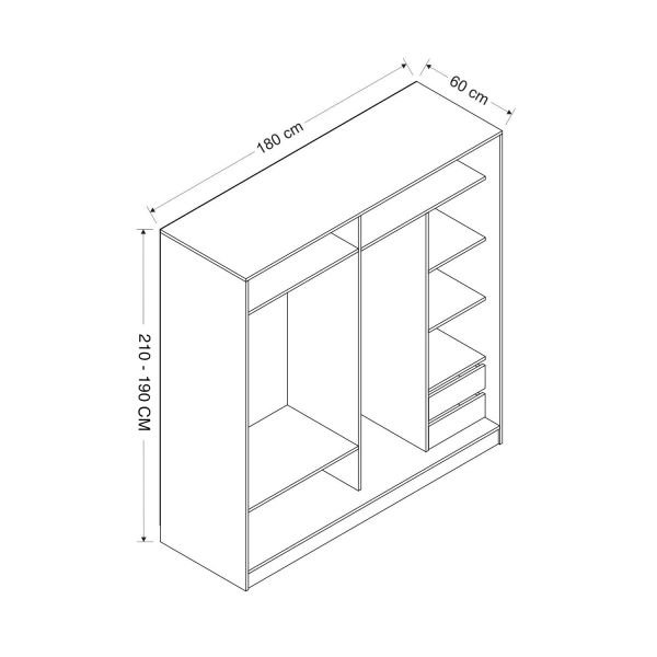 Mina Fortress 2 Lid Mirror Sliding Wardrobe 180 Cm - White / Royal Marble / Dora