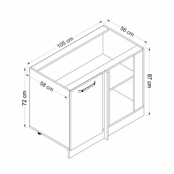 Mina Kitchen Corner Cabinet Sub Module 1K1 is 105cm White / Dora - D1