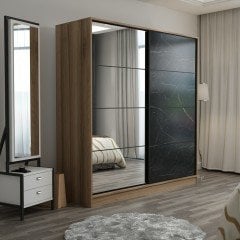 Mina Fortress 2 Lid Mirror Sliding Wardrobe 180 Cm - Dora / Royal Marble