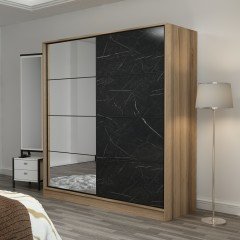 Mina Fortress 2 Lid Mirror Sliding Wardrobe 180 Cm - Dora / Royal Marble