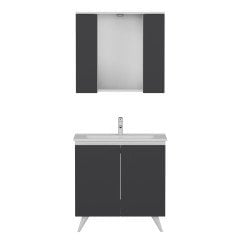 Nika Bathroom Cabinet 85Cm Ay2K+2K1A+Etj White Anthracite