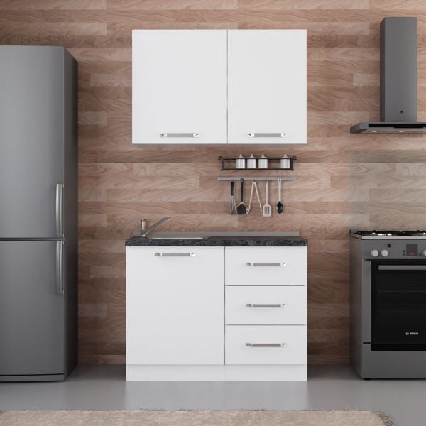 Minar 110 Cm White Kitchen Cabinet 110-B1