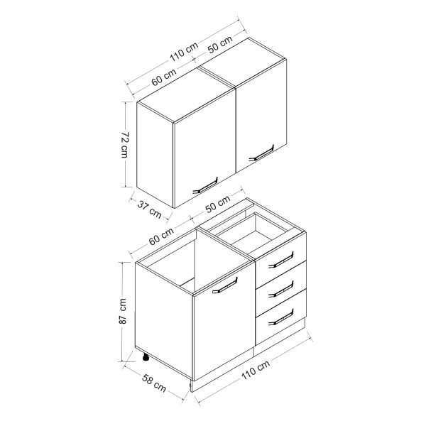 Minar 110 Cm White Kitchen Cabinet 110-B1