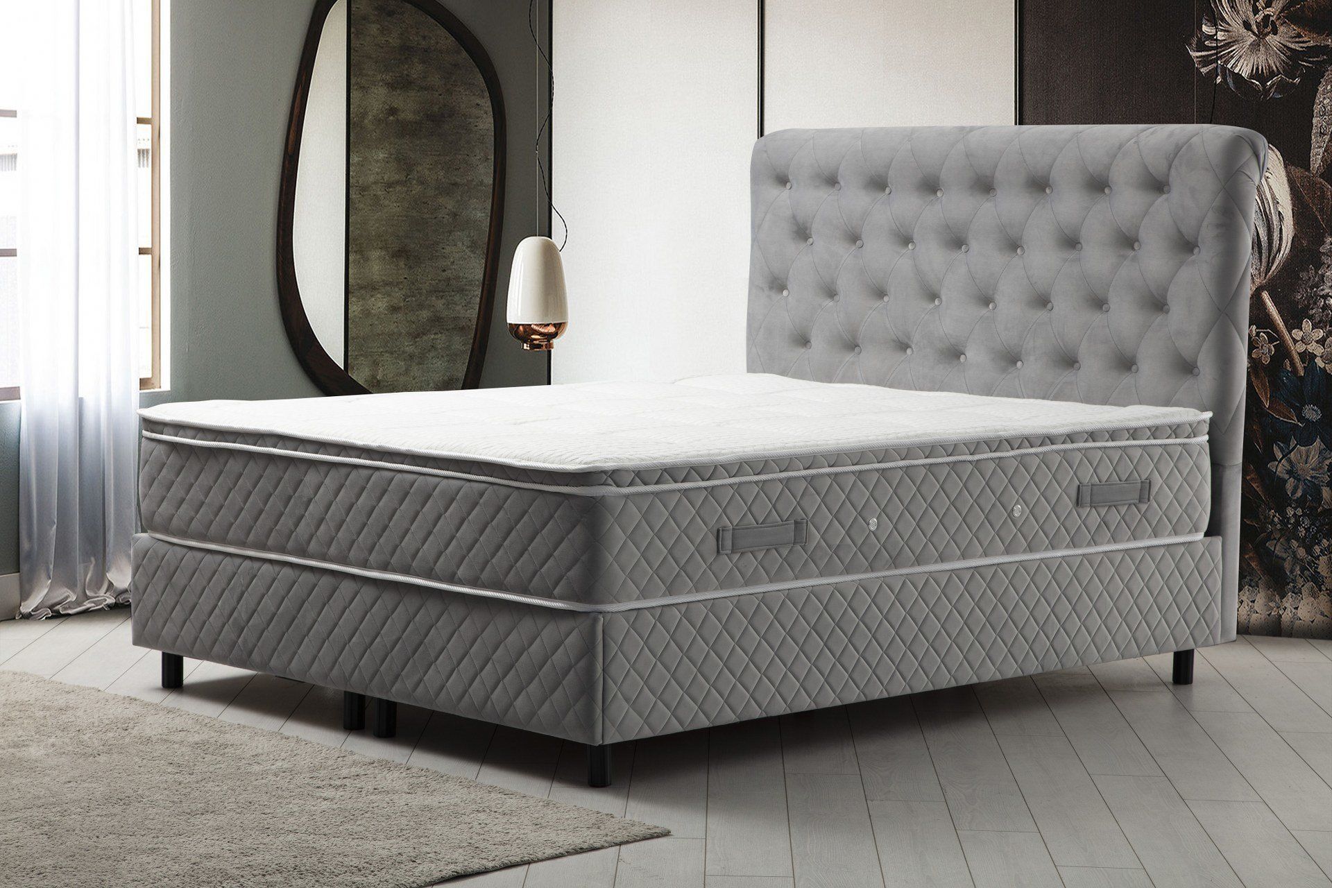 Sonata Bed Base+Headboard+Miray Hidden Pad Mattress Gray