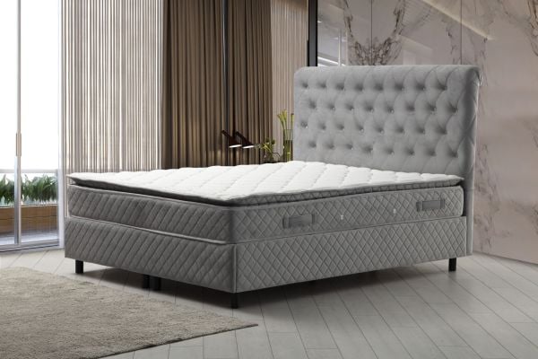 Sonata Bed Base+Headboard+Vassi Padded Mattress Gray