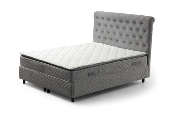 Sonata Bed Base+Headboard+Vassi Padded Mattress Gray