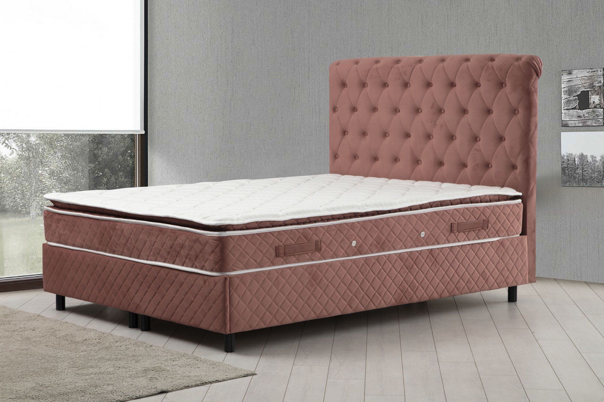 Sonata Bed Base+Headboard+Vassi Padded Bed Dried Rose