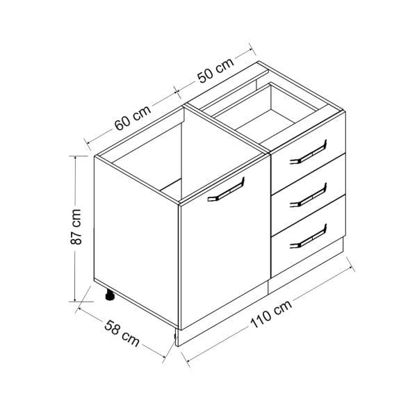 Minar 110 Cm Mutfak Dolabı Beyaz 110-B1-Alt Modül