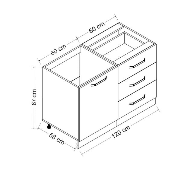 Minar 120 Cm White Kitchen Cabinet Sub-Module-120-B2