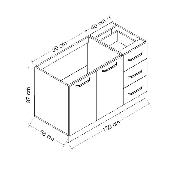 Minar 130 Cm Mutfak Dolabı Beyaz 130-B2-Alt Modül