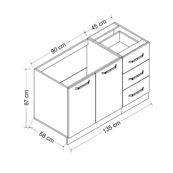 Minar 135 Cm White Kitchen Cabinet Sub-Module-135-B2