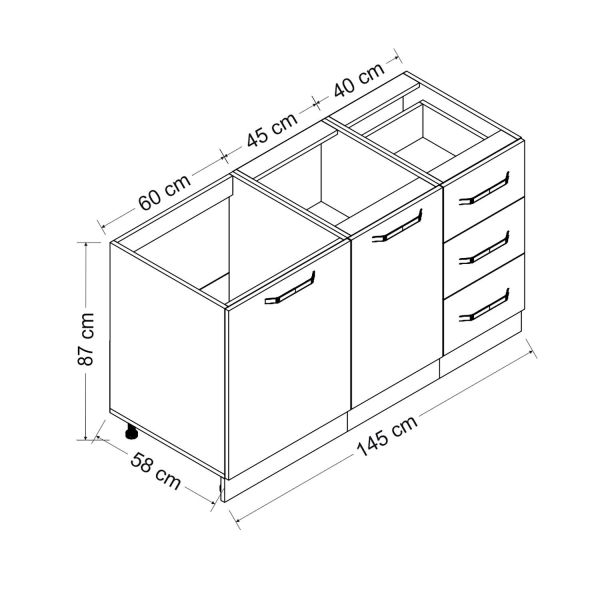 Minar 145 Cm Mutfak Dolabı Beyaz 145-B1-Alt Modül