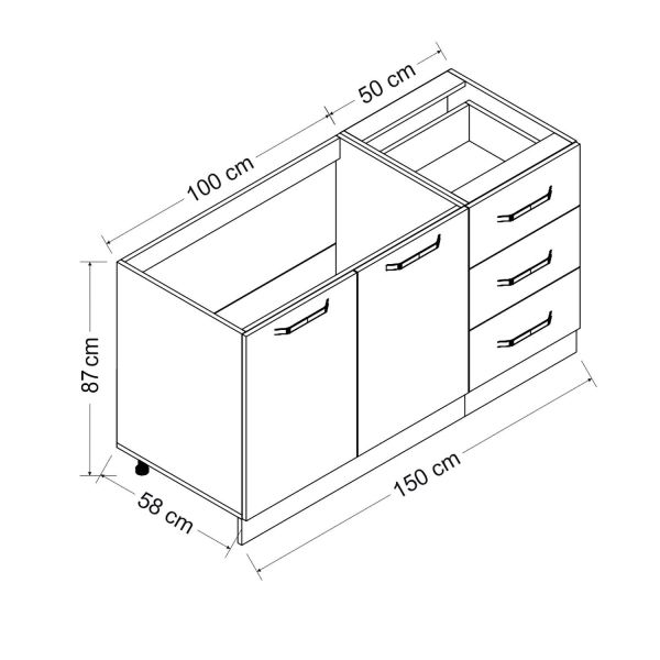 Minar 150 Cm Mutfak Dolabı Beyaz 150-B2-Alt Modül