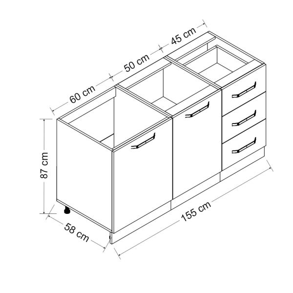 Minar 155 Cm Mutfak Dolabı Beyaz Dore 155-D1-Alt Modül