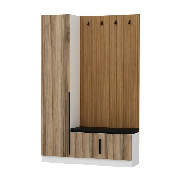 Minar Kale Decor Panel 1 Covered 1B Shelf Coat Stand + Shoe Rack Cushioned White Dore Plus