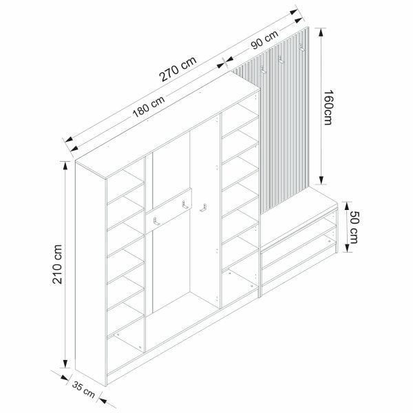 Minar Kale Decor Panel 4 Doors 2B Shelf Coat Stand + Shoe Rack Cushioned White Membrane Spring White