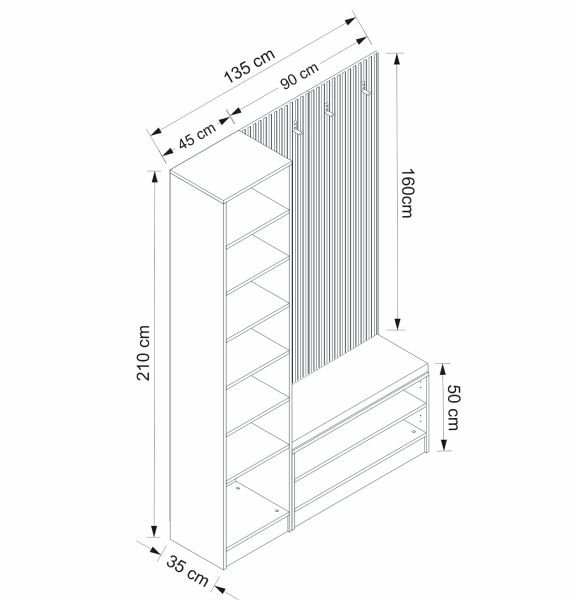 Minar Kale Decor Panel 1 Covered 1B Shelf Coat Stand + Shoe Rack Cushioned White Membrane Striped Anthracite