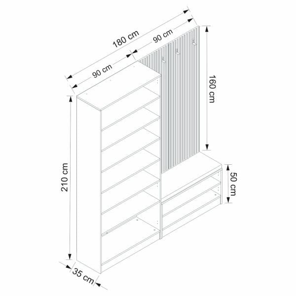 Minar Kale Decor Panel 2 Covered 2B Shelf Coat Stand + Shoe Rack Cushioned White Membrane Striped Anthracite