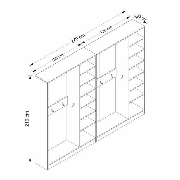 Minar Kale 210 Cm 6 Doors 2B Shelf Coat Rack White Membrane Blinds White