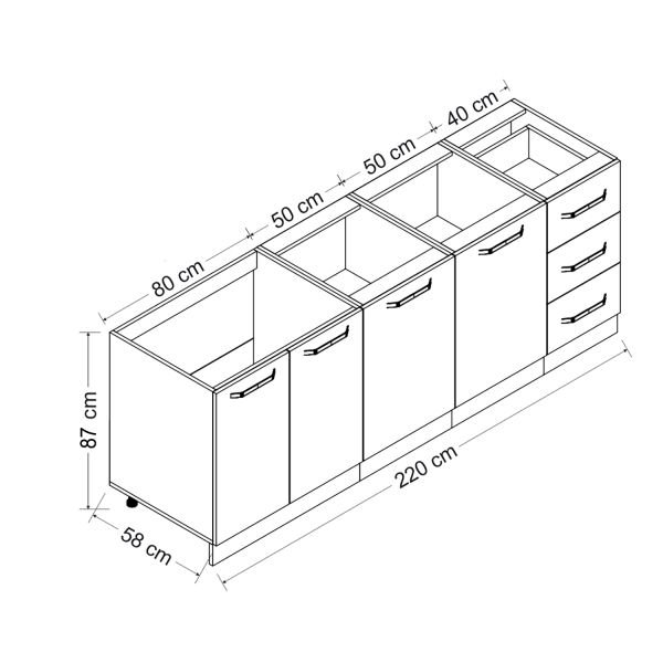 Minar 220 Cm White Kitchen Cabinet Sub-Module-220-B2
