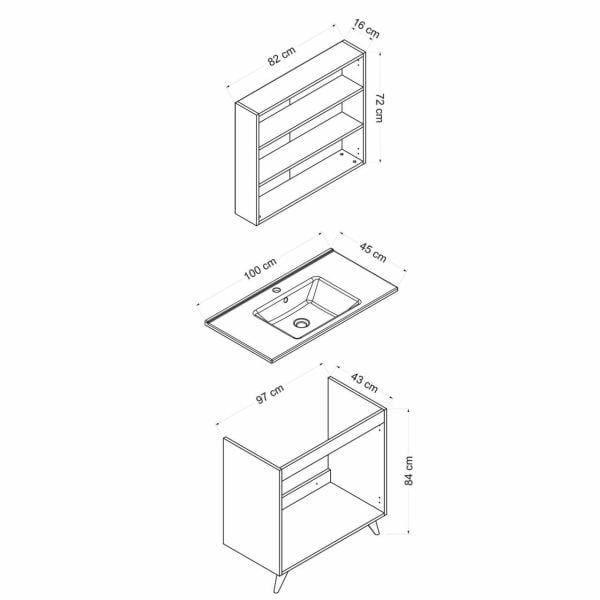 Minar Bathroom Cabinet 100Cm Ay2K+2K2A+Etj White