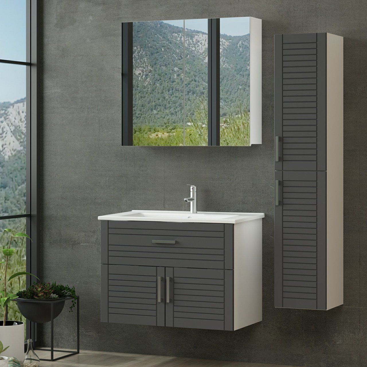 Minar Bathroom Cabinet 100Cm As2K1Ç+2K2A+Etj+Length White