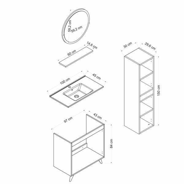 Minar Banyo Dolabı 100Cm Ay2K+1Ya1R+Etj+Boy Beyaz