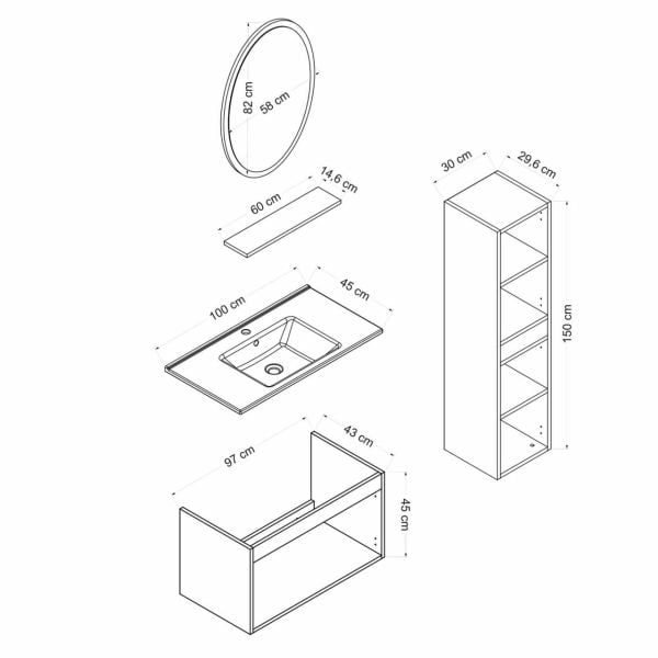 Minar Banyo Dolabı 100Cm As2K+1Ea1R+Etj+Boy Beyaz