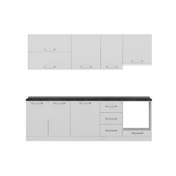 Minar 255 Cm White Kitchen Cabinet 255-B8