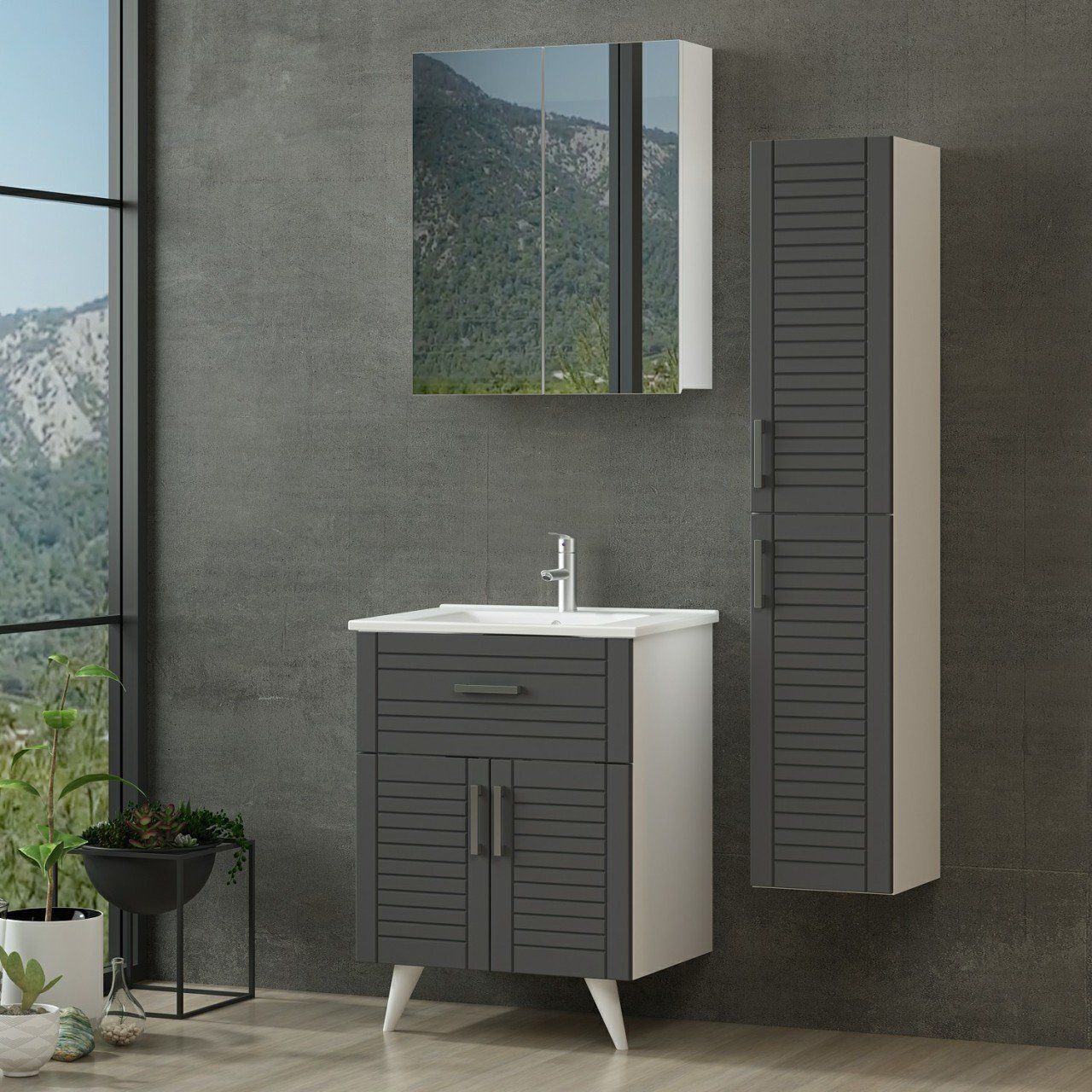 Minar Bathroom Cabinet 65Cm Ay2K1Ç+2K2A+Etj+Length White