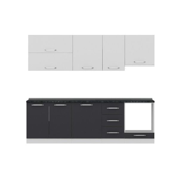 Minar 255 Cm White Kitchen Cabinet Anthracite 255-A8