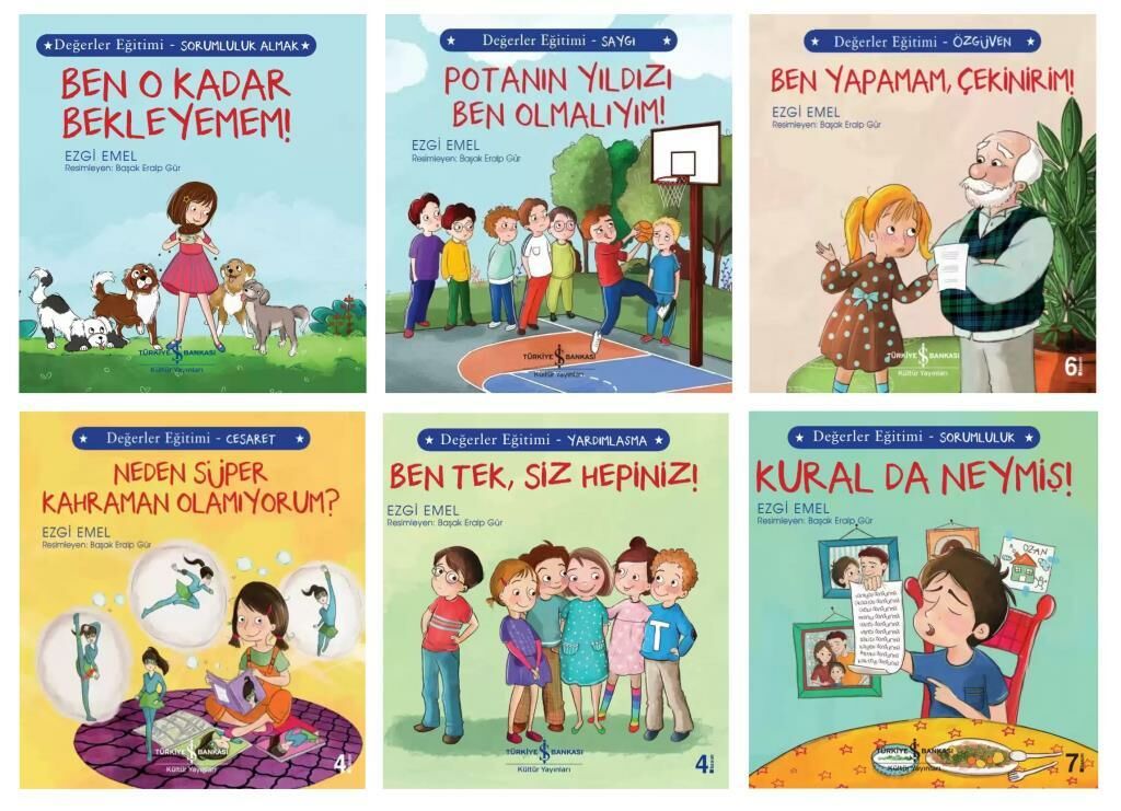 Ezgi Emel Değerler Eğitimi Seti 6 Kitap (Ben Yapamam, Çekinirim - Kural da Neymiş - Ben Tek, Siz Hepiniz - Potanın Yıldızı Ben Olmalıyım - Neden Süper Kahraman Olamıyorum - Ben O Kadar Bekleyemem)